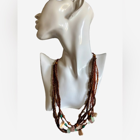 2/$15 - Handmade Multi-Strand Beaded Necklace with Shell & Wood Accents - Picture 1 of 7